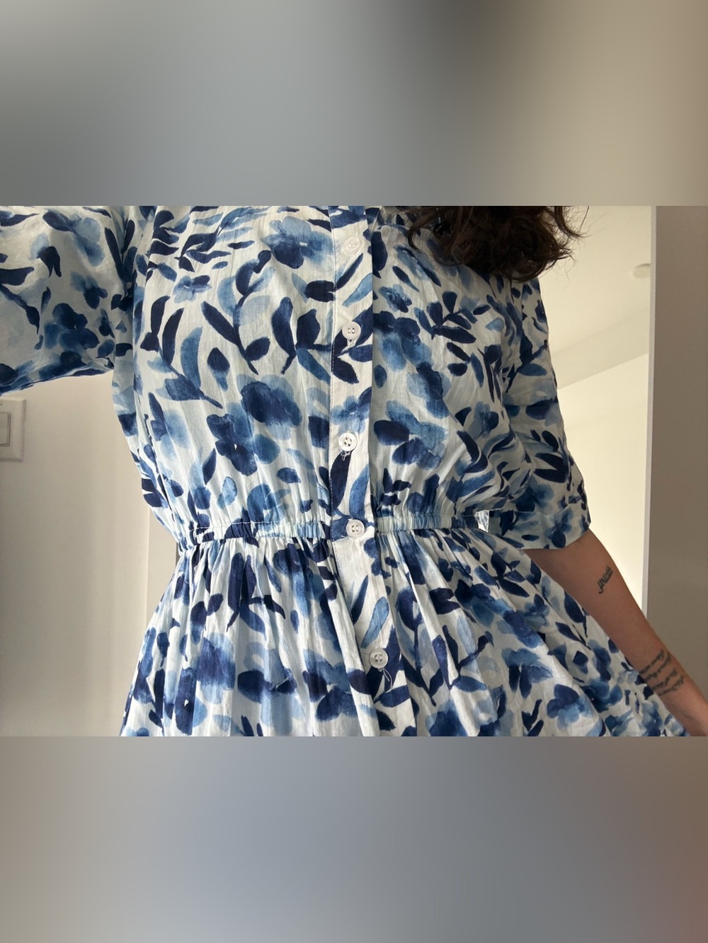 Blue Floral Button-Front Women's Dress